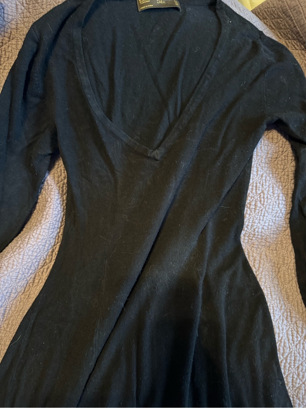 Zara Black Deep V-Neck Long Sleeve Top